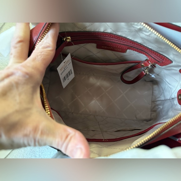 Michael Kors Brown MK signature  and Red Leather Mercer Satchel/Crossbody - Picture 8 of 10